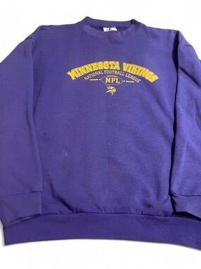 Men’s Vintage Logo Athletic Minnesota Vikings NFL Purple Logo Sweatshirt Size L